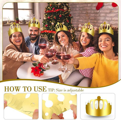 Crtiin 100 Pcs Gold Paper Crowns Birthday Party Bulk for Adults Classroom Students Hat Supplies Favors (Round Style)