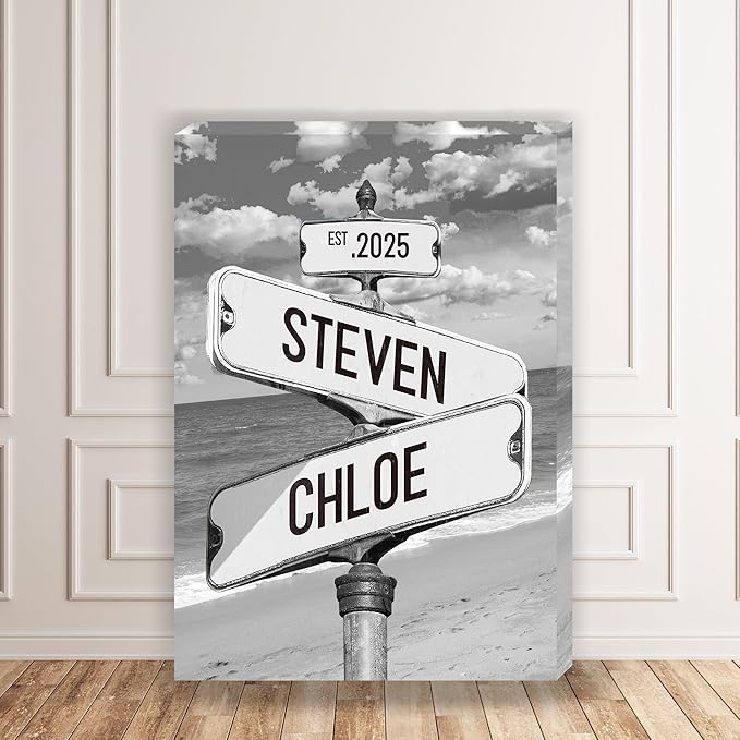 Personalized Vintage Street Sign For Couples, Custom Street Sign Canvas Poster Wall Art With Names, Gift For Valentine