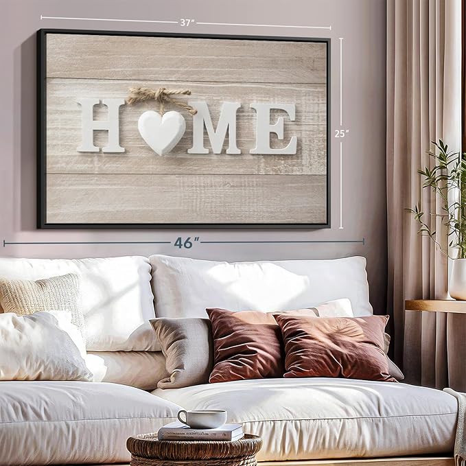 ElephantStock Home Sign Wall Art - Horizontal Floating Framed Canvas - 1-Piece Living Room Wall Decor - Photography Typography Canvas Print - Brown and Beige Decor for Wall - 37" X 25"