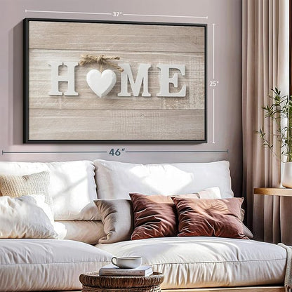 ElephantStock Home Sign Wall Art - Horizontal Floating Framed Canvas - 1-Piece Living Room Wall Decor - Photography Typography Canvas Print - Brown and Beige Decor for Wall - 37" X 25"