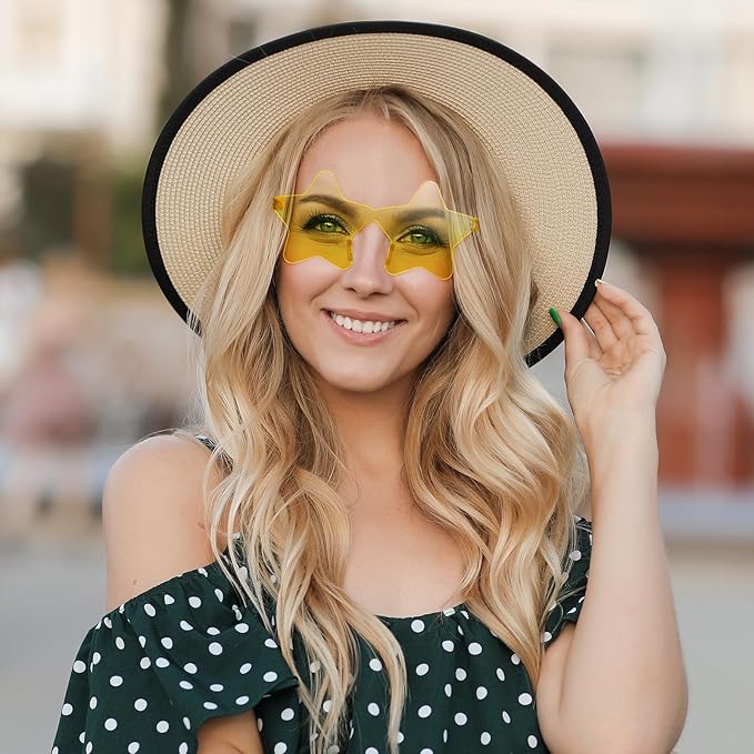 10/20/30/40 Pack Star Sunglasses Rimless Transparent Pentagram Shaped Sunglasses Bulk Party Favor Glasses for Women (20, Yellow)