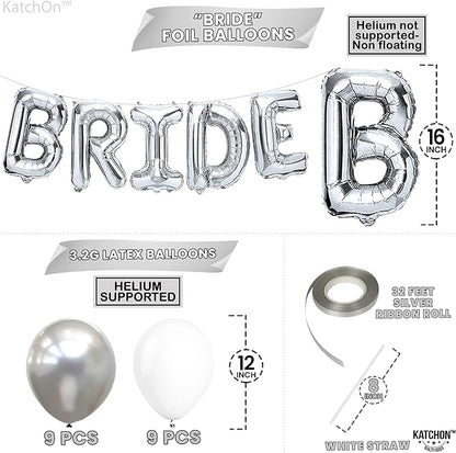 KatchOn, 23pcs Silver Bride Balloons Set - 16 Inch, Silver & White, for Bachelorette Party Decorations