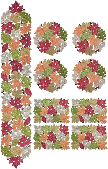 KEVA Fall Table Runner 72inches Long, Harvest Embroidered Thanksgiving Autumn Maple Leaves Table Runner 13x72 inch for Thanksgiving Kitchen Fall Table Decoration