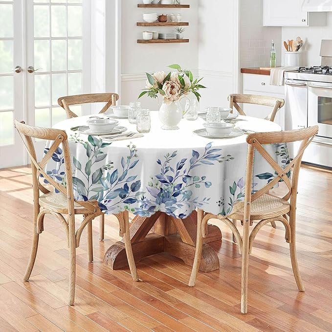 Eikione Kitchen Tablecloth 60 inch Round Boho Tablecloths Polyester Table Cloth for Party Restaurant Banquet Dining Buffet Table Picnic Decorations