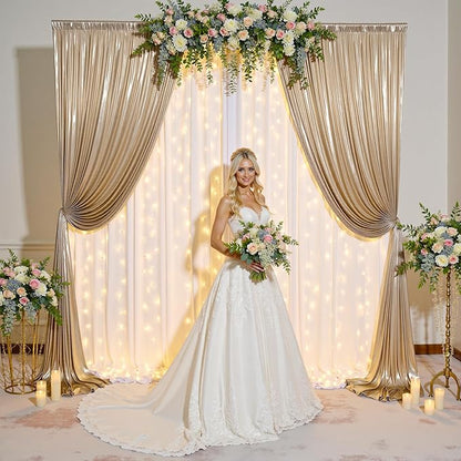 10ftx10ft Champagne Gold Sequin Backdrop Curtain for Wedding Parties, 2 Panels 5x10ft Thick Wrinkle Free Shimmer Glitter Photo Backdrop Drapes Curtains for Birthday Photography Background Cloth