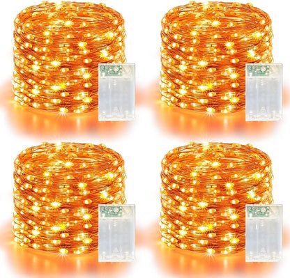 4 Pack 240LED Halloween Fairy Lights Battery Operated - 20FT Twinkle Lights with 2 Lighting Modes Indoor Outdoor, Waterproof Led Fairy String Lights for Christmas, Bedroom, Dorm, DIY Decor, Orange