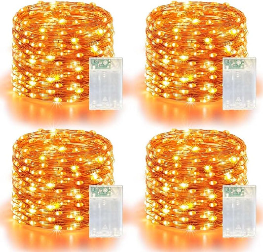 4 Pack 240LED Halloween Fairy Lights Battery Operated - 20FT Twinkle Lights with 2 Lighting Modes Indoor Outdoor, Waterproof Led Fairy String Lights for Christmas, Bedroom, Dorm, DIY Decor, Orange