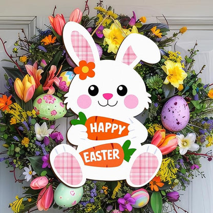 Kercan Easter Cross Wall Decoration with Purple Fabric, White Lily Flowers and Dove, He is Risen Wood Sign, 14.2x9.8 Inch Religious Home Decor (Rabbit-B)