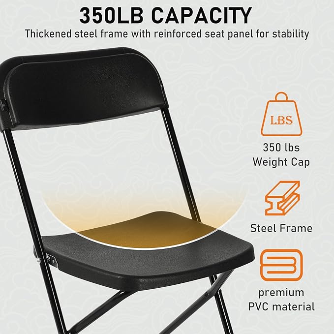 SEALAMB Plastic Folding Chairs 30 Pack, Black Commercial Portable Indoor/Outdoor Chairs for Home Office, Wedding, Events Parties with Steel Frame, 350lbs Capacity (Black-Plastic, 30 Pack)