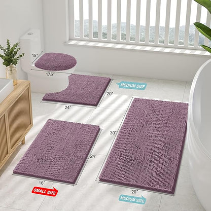 Smiry Luxury Chenille Bathroom Rugs 24x16, Extra Soft and Absorbent Shaggy Bath Mat, Machine Washable, Non-Slip Plush Carpet Runner for Tub, Shower, and Floor, Home Decor Accessories, Deep Plum