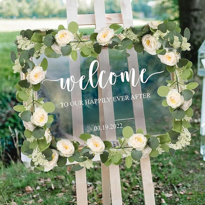 MAKHOT 2PCS 6.6Ft Artificial Eucalyptus Garland, Green Vines and Champagne Artificial Roses Combined to Form an Artificial Rose Garland for Wedding, Table, Party, Fireplace, and Home Decor.