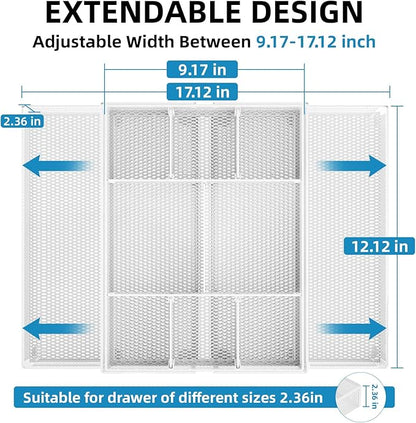 Marbrasse Expandable Desk Drawer Organizer, Mesh Drawer Organizer Tray with 10 Adjustable Compartments, Desk Organizers and Accessories, 5 Dividers Drawer for Office Supplies, Makeup & Vanity (White)