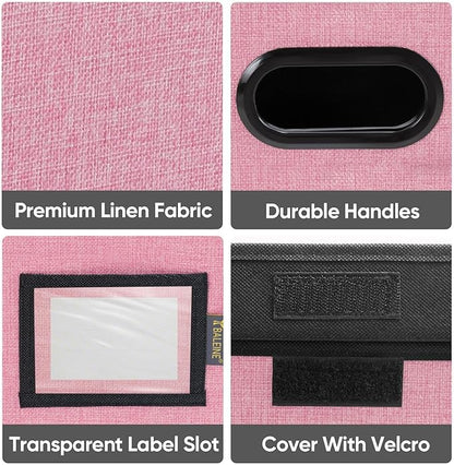 BALEINE File Organizer Box with Lid, Collapsible File Folder Organizer with Plastic Slide, Hanging File Folder Box for Office Document Storage (1 Pack, Pink)