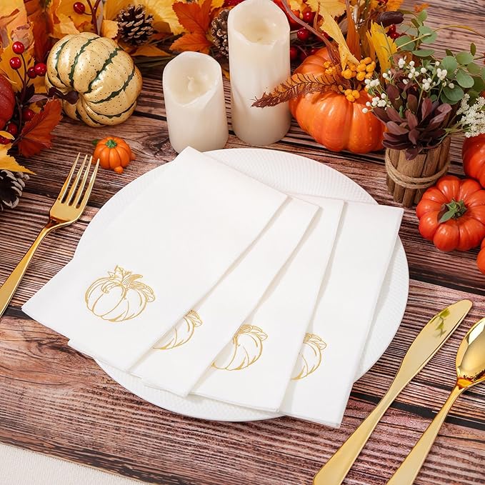 50PCS Thanksgiving Pumpkin Napkins - Heavy Duty Fall Pumpkin Paper Napkins - Thanksgiving Disposable Hand Towels for Friendsgiving Table Decor Party Supplies
