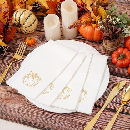 50PCS Thanksgiving Pumpkin Napkins - Heavy Duty Fall Pumpkin Paper Napkins - Thanksgiving Disposable Hand Towels for Friendsgiving Table Decor Party Supplies