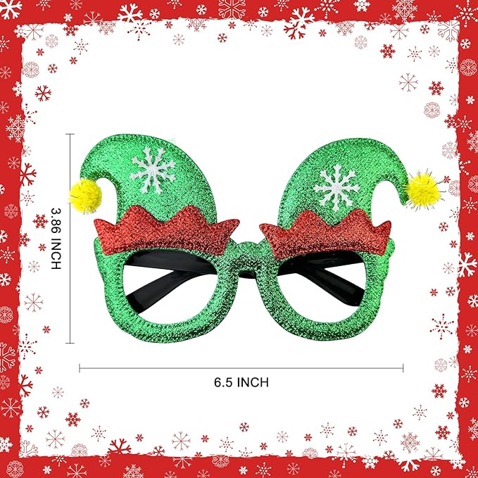 24 Pcs Christmas Glitter Accessories Bulk for Kids Adults,Christmas Party Favors Supplies Classroom Goodie Bag Stocking Stuffers,Funny Xmas Eyeglasses,Costume Prizes Decorations Photo Booth Props