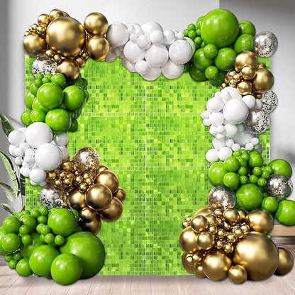 24PCS Green Shimmer Wall Backdrop, Square Sequin Backdrops Panel, Glitter Wall Background for Birthdays, Weddings, Graduation, Engagements, Disco Bachelorette Party Decoration (4FTx6FT)