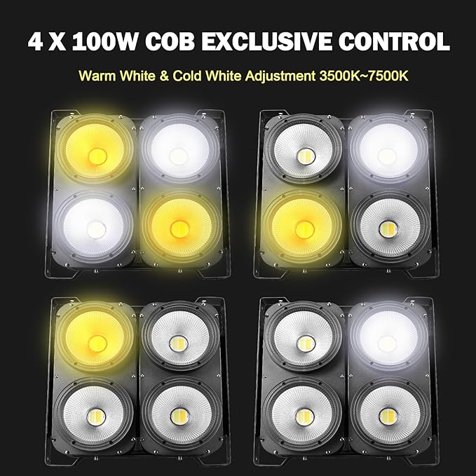 COB Stage Lights, 400W LED Par Light, 3500K~7500K Spotlights LED Blinder Warm&Cold White DMX512 Sound Activated for Church Events Wedding Parties Concert Theater