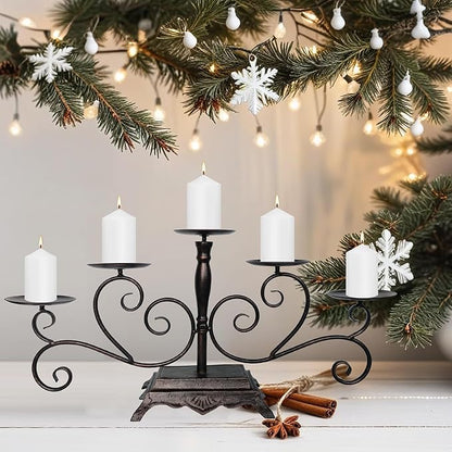 Fireplace Candle Holder 5 Candelabra for Pillar Candles Black Candle Stand - Iron Table Tealight Candle Holder Decor (5 Candelabra Pillar)