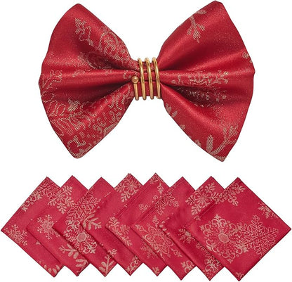 Cloth Napkins Set of 8–Square Jacquard Sparkling Metallic Snowflake Fabric Polyester Washable Reusable Cloth Napkins for Kitchen Dinner Dining Restaurant Wedding Table(Red Gold/17x17 Inch)