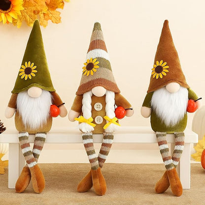 Thanksgiving Decorations Fall Decor 3PCS Fall Pumpkin Gnomes Plush for Thanksgiving Day Gift, Fall Decorations for Home, Fall Leaves and Dangle Legs Gnomes for Fall Table Ornaments