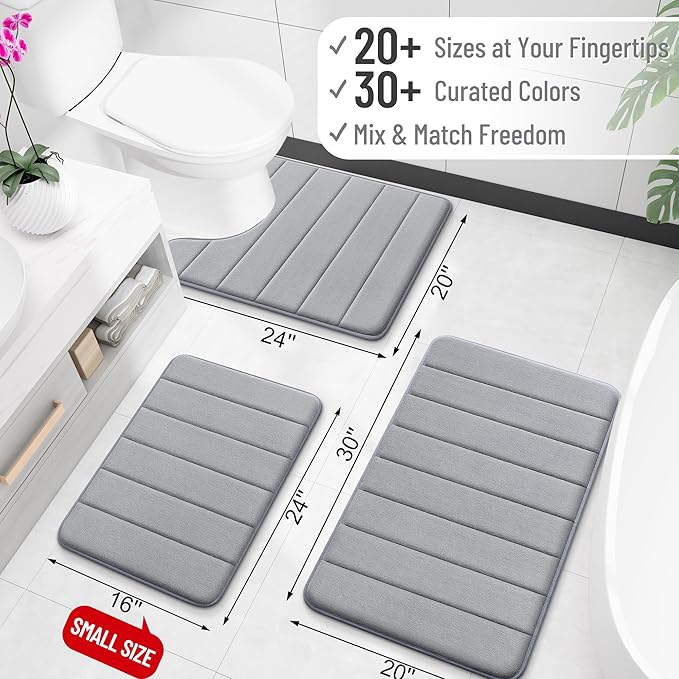 OLANLY Memory Foam Long Bathroom Rugs Runner 70x24, Super Soft Absorbent Bath Mat, Quick Dry, Machine Washable Shower Floor Rugs, Bathmat Carpet, Bathroom Home Decor Accessories, Grey