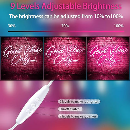 Good Vibes Only Neon Sign for Wall Decor 21.6" x 11.8" Pink LED Fun Vibe Lights for Party, Bedroom, Bar, Wedding Decoration - Best Gifts for Birthday, Christmas