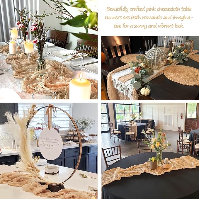 Champagne Cheesecloth Table Runner Fall Thanksgiving Cheese Cloth Table Runner 10ft Boho Sheer Gauze Runner 120 Inches Long for Bridal Shower Wedding Baby Shower Parties Decor