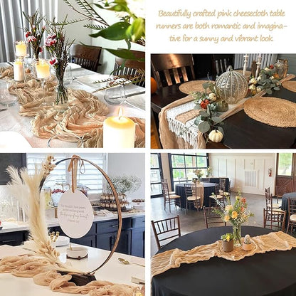 Champagne Cheesecloth Table Runner Fall Thanksgiving Cheese Cloth Table Runner 10ft Boho Sheer Gauze Runner 120 Inches Long for Bridal Shower Wedding Baby Shower Parties Decor