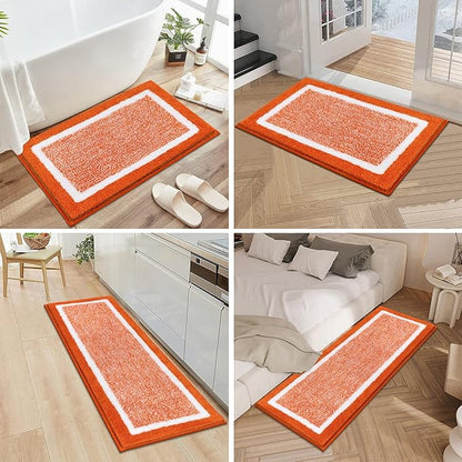 Pauwer Bathroom Rugs Sets 3 Piece Bathroom Shower Rugs with U-Shaped Contour Toilet Mat Absorbent Microfiber Plush Bath Mats Non Slip Bath Rugs Machine Washable Shaggy Bath Floor Mats, Orange