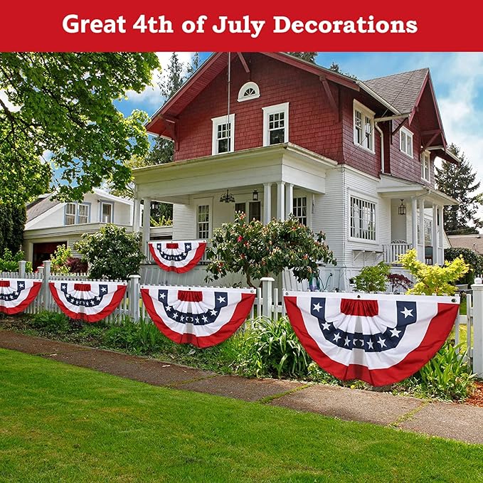 2x4 Ft American Pleated Fan Flag, Patriotic Half Fan Bunting Flag, Indoor Outdoor for 4th of July Decoration Memorial Day (Set of 5)