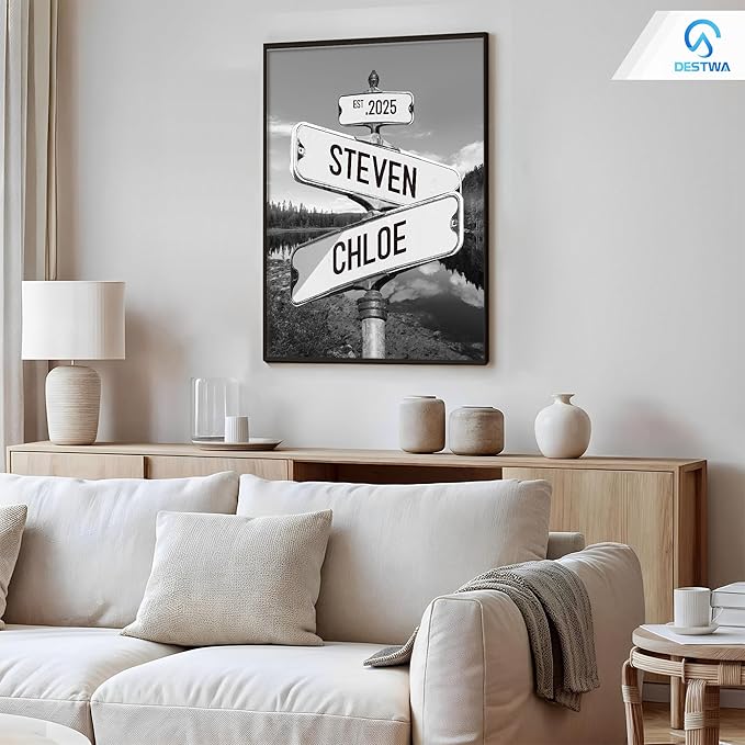 Personalized Vintage Street Sign For Couples, Custom Street Sign Canvas Poster Wall Art With Names, Gift For Valentine
