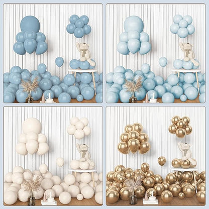 Amandir 153pcs Dusty Blue Balloon Garland Arch Kit, Different Sizes 18 12 10 5 inch Blue White Sand Latex Metallic Confetti Gold Balloons for Boys Birthday Boho Baby Shower Party Decoration Supplies