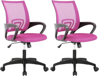 BestOffice | Ergonomic Office Chair | Mid-Back Swivel Desk Chair | Breathable Backrest & Lumbar Support | Adjustable Height | Sponge Seat | Rolling Wheels | Pink | for Adults & Women | Pack of 2