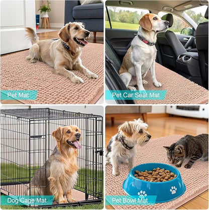 OLANLY Dog Door Mat for Muddy Paws 59x24, Absorbs Moisture and Dirt, Absorbent Non-Slip Washable Doormat, Quick Dry Chenille Mud Mat for Dogs, Entry Indoor Entryway Carpet for Inside Floor, Peach