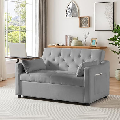 3-in-1 Convertible Sleeper Sofa Bed, Pullout Couch with 360° Swivel Side Table, Modern Chenille Fabric, Easy to Assemble, Folding Loveseat Sofa Bed for Living Room & Guest Room