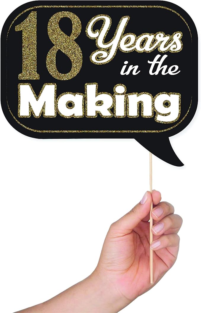 18th Birthday Photo Booth Props - 41-pc Photobooth Kit with 8 x 10-Inch Sign, 60 Adhesive Pads, 45 Sticks - 18th Birthday Decorations for Girls and Boys - 18 Photo Booth Props