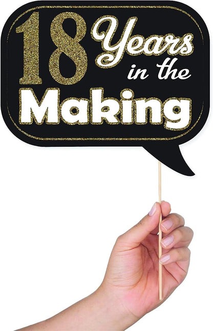 18th Birthday Photo Booth Props - 41-pc Photobooth Kit with 8 x 10-Inch Sign, 60 Adhesive Pads, 45 Sticks - 18th Birthday Decorations for Girls and Boys - 18 Photo Booth Props