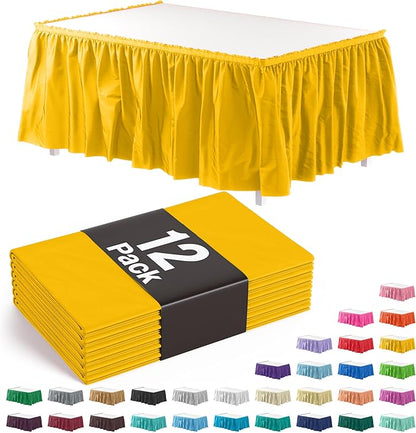 Exquisite Ruffle Table Skirt Yellow 12 Pack 14 Ft Long for Rectangle 6ft Plus or Round Tables With Adhesive Strip for Gender Reveal Decor & Happy Birthday Parties