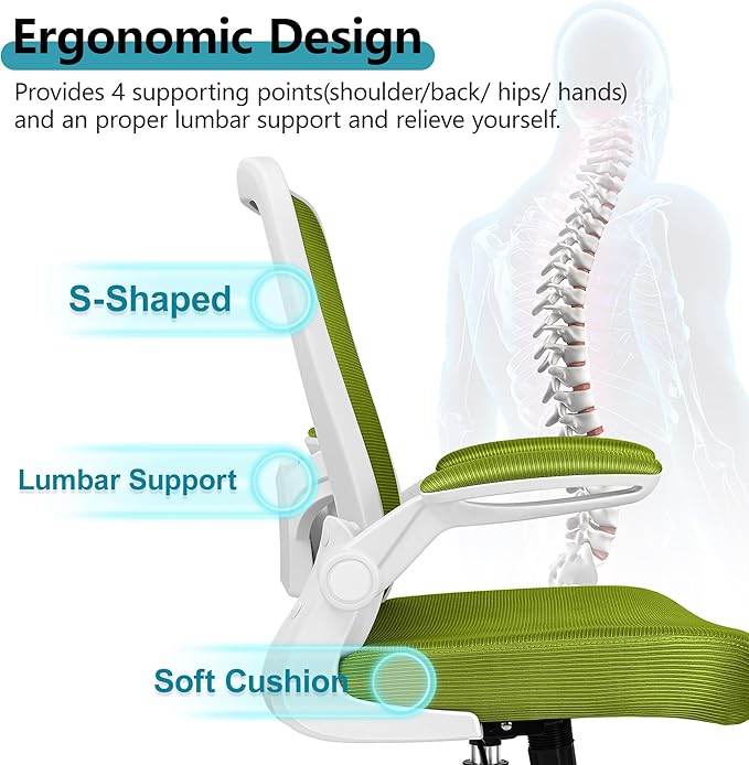 FelixKing Office Chair, Ergonomic Desk Chair Breathable Mesh Chairs Adjustable High Back Lumbar Support Flip-up Armrests, Executive Rolling Swivel Comfy Computer Chairs Home Office Avocado Green