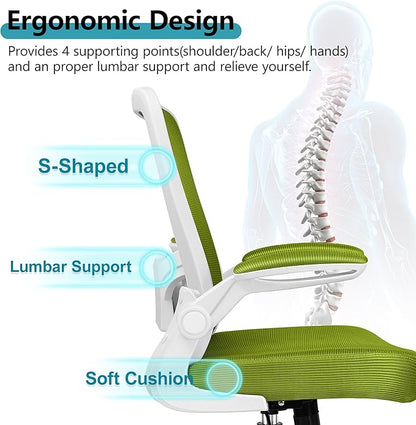 FelixKing Office Chair, Ergonomic Desk Chair Breathable Mesh Chairs Adjustable High Back Lumbar Support Flip-up Armrests, Executive Rolling Swivel Comfy Computer Chairs Home Office Avocado Green