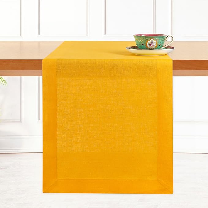 D'Moksha Homes Linen Table Runner 36 Inches - 100% Pure Linen Sunflower Yellow Small Table Runner 14 x 36 Inch for Dresser, Coffee Tables, Winter, Christmas, Holiday-Machine Washable