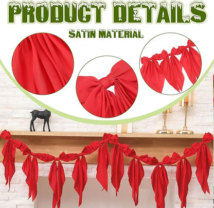 VitalCozy 1 Pcs Burgundy Bow Garland Banner, Satin Ribbon Hanging Party Bow Garland Decoration for Birthday Baby Shower Wedding Party Supplies