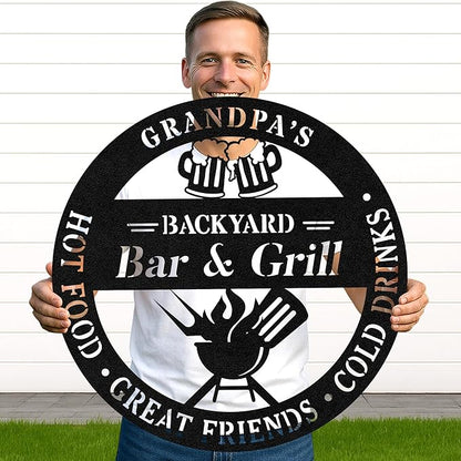 Custom BBQ Fire Pit Metal Sign, Personalized Grill Cut Name Wall Decor for Outdoor Garden, Rustic Patio Barbecue Decor