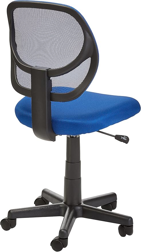 Amazon Basics Low Back Office Chair, Breathable Mesh, Height Adjustable, Padded Seat, Rolling Wheels, Swivel, Blue, 21.25" D x 22.5" W x 38" H