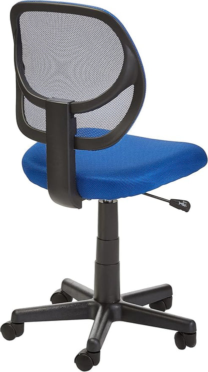Amazon Basics Low Back Office Chair, Breathable Mesh, Height Adjustable, Padded Seat, Rolling Wheels, Swivel, Blue, 21.25" D x 22.5" W x 38" H