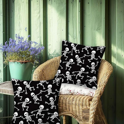 Skeleton Throw Pillow Cover 18x18 Set of 2, Halloween Skull Cushion Case for Couch, Sofa, Bed and Living Room, Zipper Closure Pillow Cases, Home Decor for All Seasons
