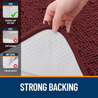 OLANLY Bathroom Rugs 44x24, Extra Soft Absorbent Chenille Bath Rugs, Rubber Backing Quick Dry, Machine Washable Bath Mats for Bathroom Floor, Tub and Shower, Home Decor Accessories, Andorra Red-Brown