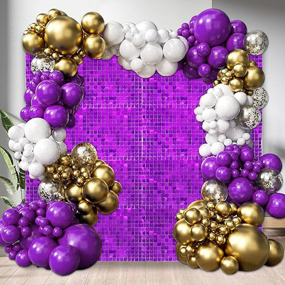 48 PCS Purple Shimmer Wall Backdrop, Square Sequin Photo Backdrops Panel, Glitter Wall Background for Birthdays, Weddings, Halloween, Engagements, Disco Bachelorette Party Decoration (6FTx8FT)