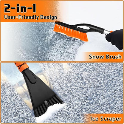 Snow Brush & Ice Scraper, 27 Inch, Ice Scrapers for Car Windshield, Detachable Snow Removal Tool with Ergonomic Foam Grip for Cars Trucks Suvs (Heavy Duty Abs, PVC Brush)